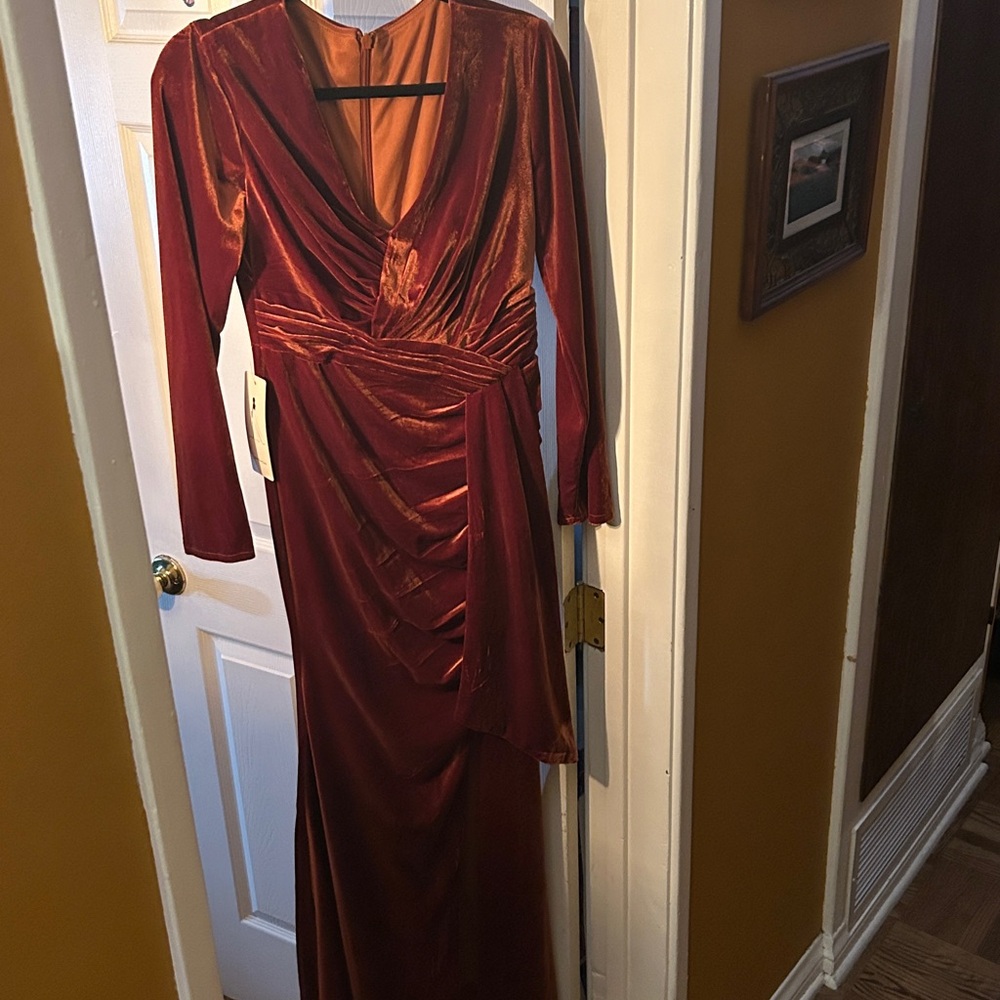 Elegant Rust Red Velvet Gown